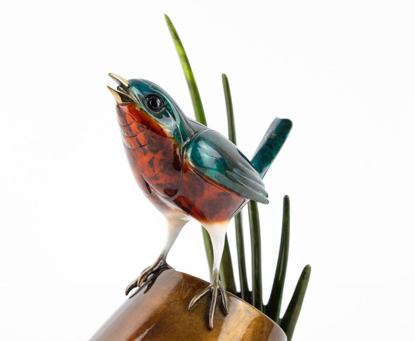 TIM 'FROGMAN' COTTERILL, BIRD ON FLOWERPOT, LIMITED EDITION BRONZE MODEL, SIGNED