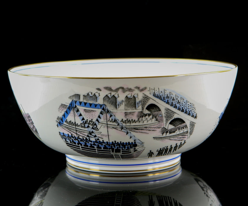 ERIC RAVILIOUS, WEDGWOOD 'BOAT RACE' LARGE CENTREPIECE BOWL 1/250, BOXED & COA