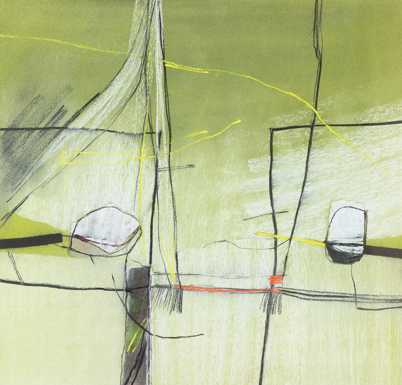 DAVID BLACKBURN - 1978 GREEN ABSTRACT ORIGINAL PASTEL, SIGNED