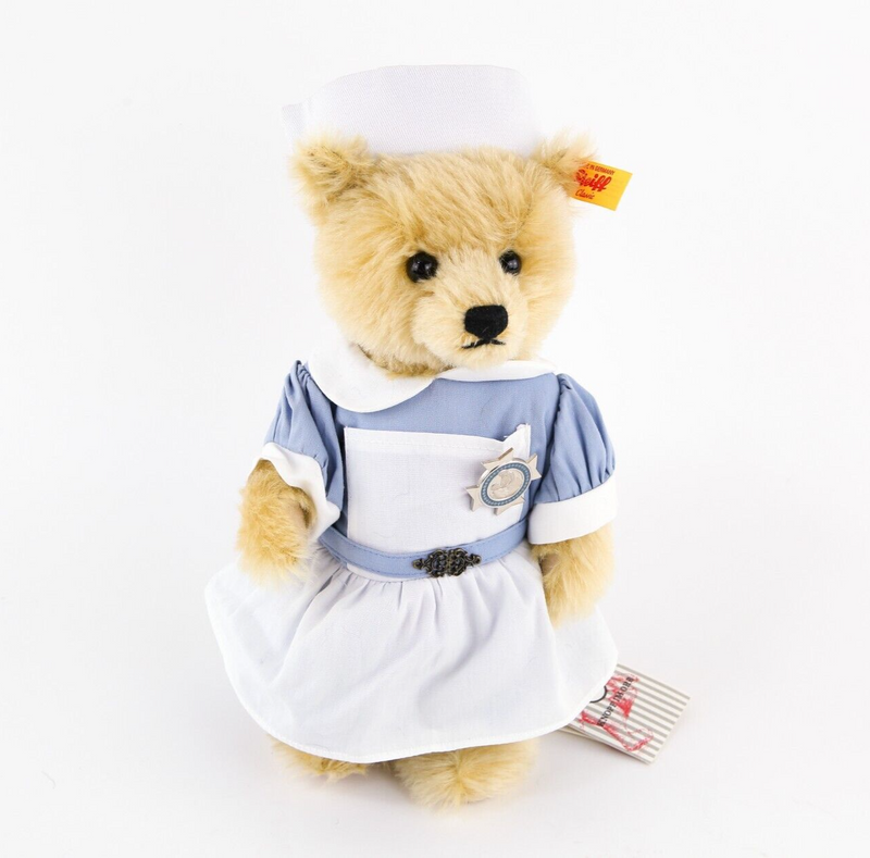 STEIFF 'THE BEAR WHO CARES' NHS NURSE BLONDE MOHAIR TEDDY BEAR 690471 & TAGS