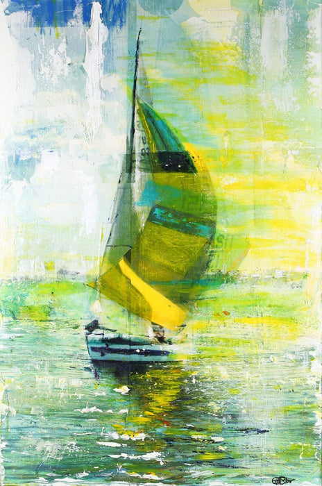 GILL STORR, 'GUST', YACHT SAILING BOAT, ORIGINAL MIXED MEDIA PAINTING, SIGNED