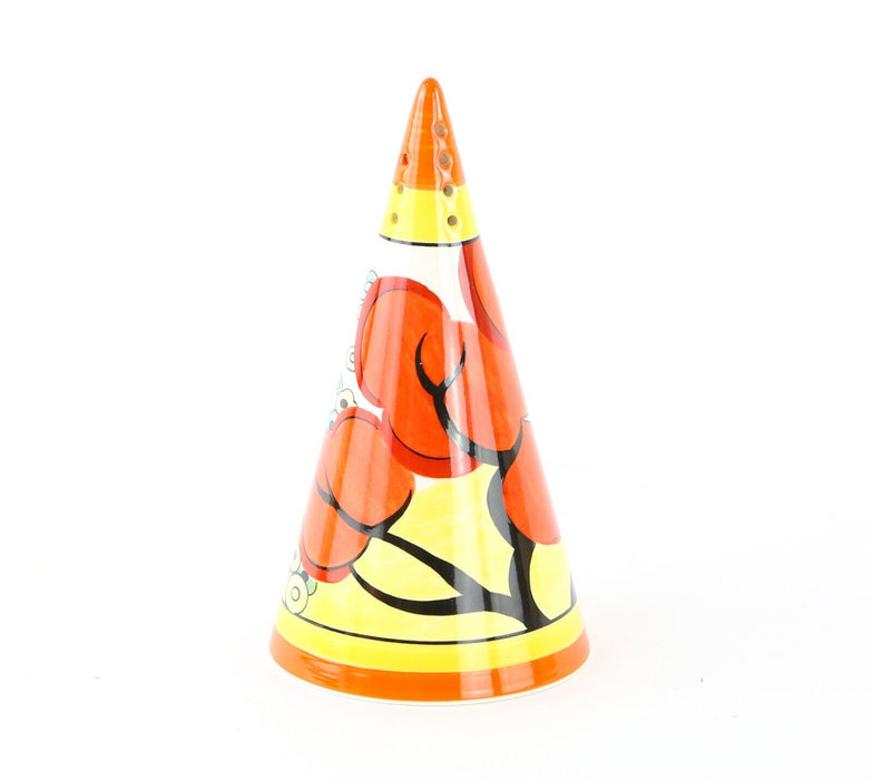 CLARICE CLIFF BY WEDGWOOD 'ORANGE ERIN', CONICAL SUGAR SIFTER SHAKER BOXED & COA