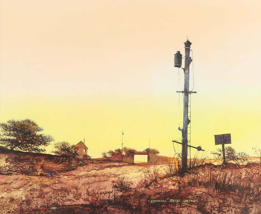 LAURENCE ROCHE 'SUNSET' ABANDONED RAILWAY SIGNAL, ORIGINAL OIL PAINTING, SIGNED