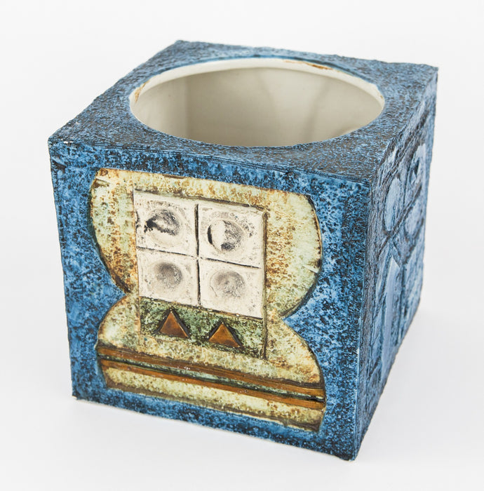 ANNE JONES, TROIKA - LARGE CORNWALL STUDIO ART POTTERY CUBE VASE PLANTER, SIGNED