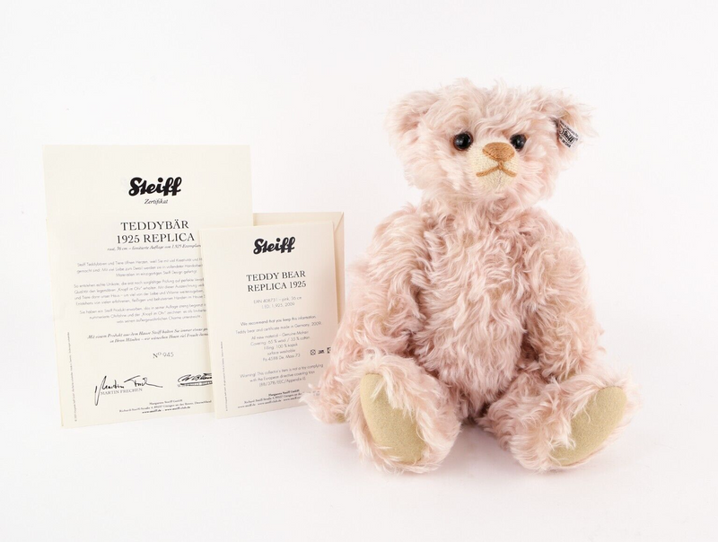 STEIFF 'TEDDYBÄR 1925 REPLICA' LIMITED EDITION PINK BEAR 408731 945/1925 COA