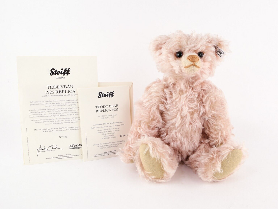 STEIFF 'TEDDYBÄR 1925 REPLICA' LIMITED EDITION PINK BEAR 408731 945/1925 COA