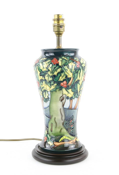 MOORCROFT POTTERY 'HOLLY HATCH' PHILIP GIBSON LARGE FLORAL TABLE LAMP VASE