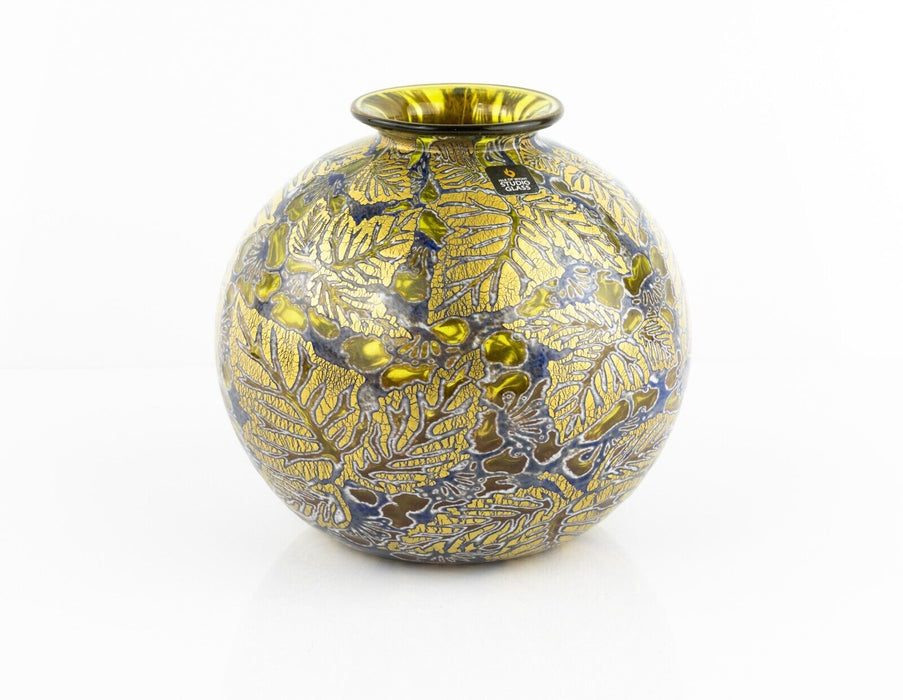 TIMOTHY HARRIS, ISLE OF WIGHT 'GOLDEN LEAVES' 2015 GRAAL GLASS GLOBE VASE SIGNED