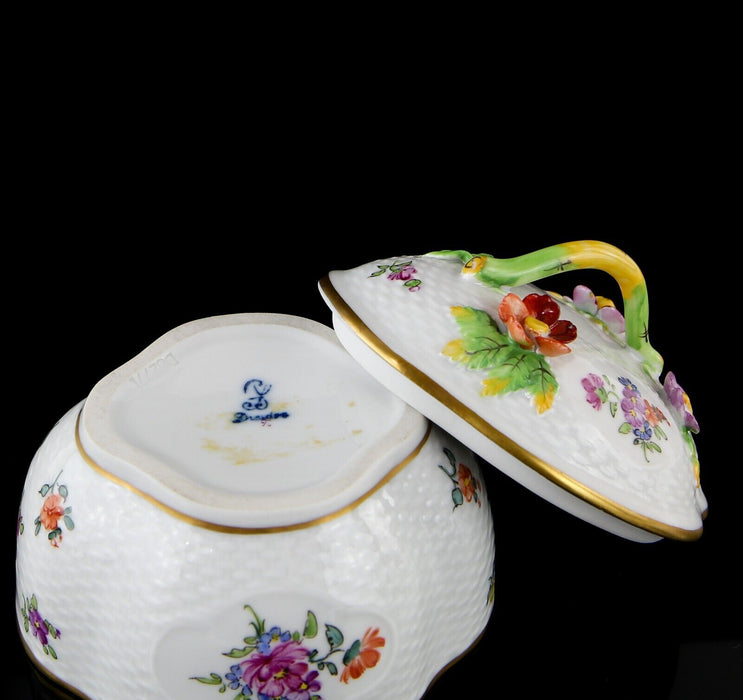 DRESDEN FLORAL CERAMIC FLORAL FLOWER LIDDED TRINKET BOX DISH