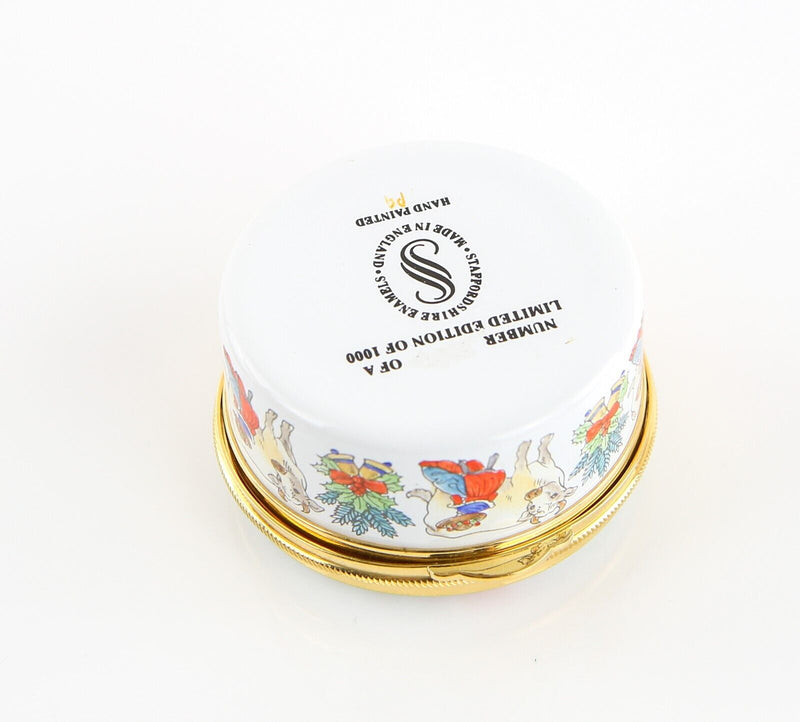 STAFFORDSHIRE 'CHRISTMAS 1992' MILKING MAIDS ENAMEL TRINKET PILL JEWELLERY BOX