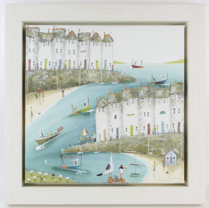 REBECCA LARDNER, 'TWO BLACK SHEEP', SEASIDE HARBOUR BAY, LARGE ORIGINAL PAINTING