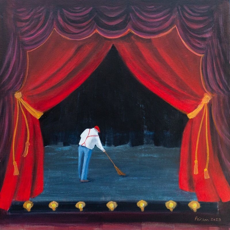 BARBARA PEIRSON, 'SWEEPING THE STAGE FOR RICHARD', 2023, OIL PAINTING, SIGNED