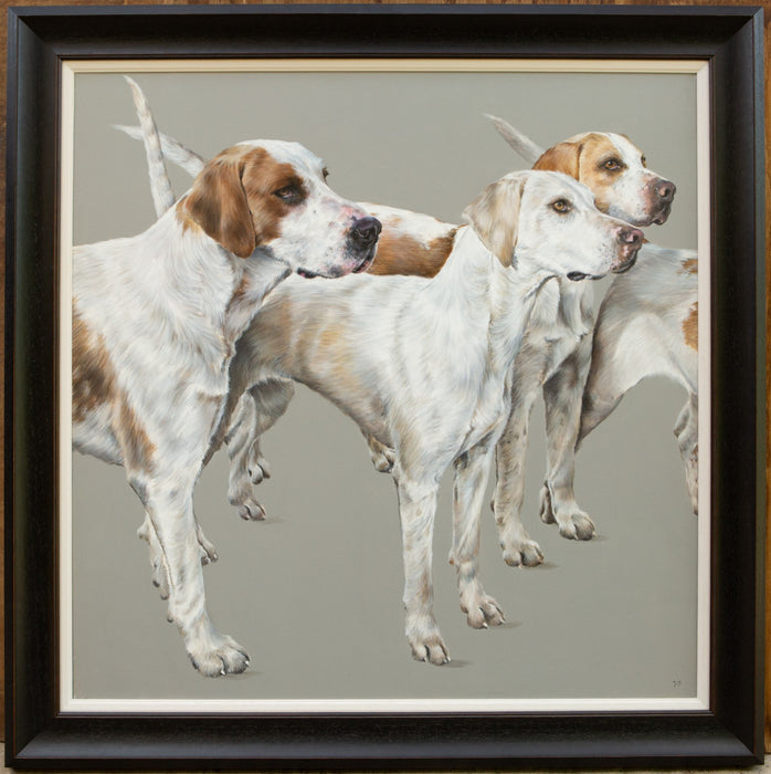 VICKY PALMER, 'BERKELEY HUNT III', FOXHOUND DOGS, LARGE OIL PAINTING, SIGNED