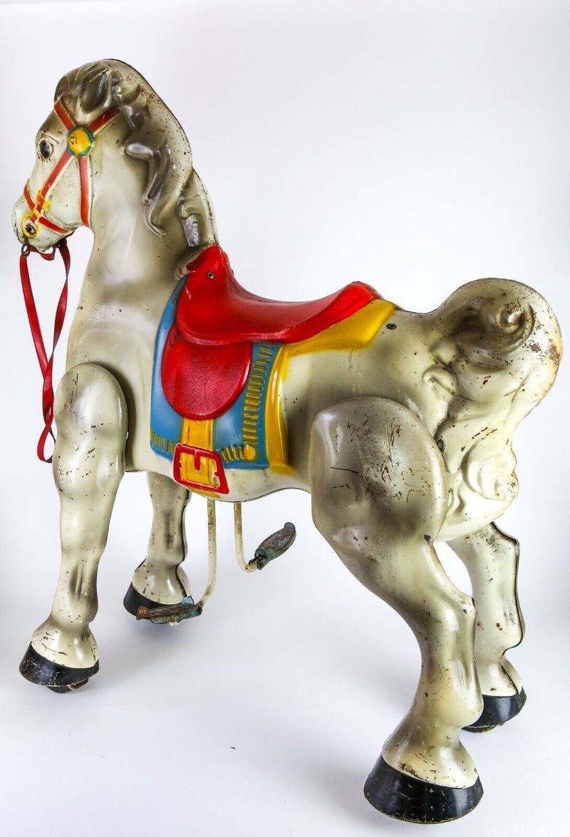MOBO, ENGLAND - VINTAGE TIN METAL COLLECTABLE CHILDS RIDE-ON BRONCO HORSE TOY