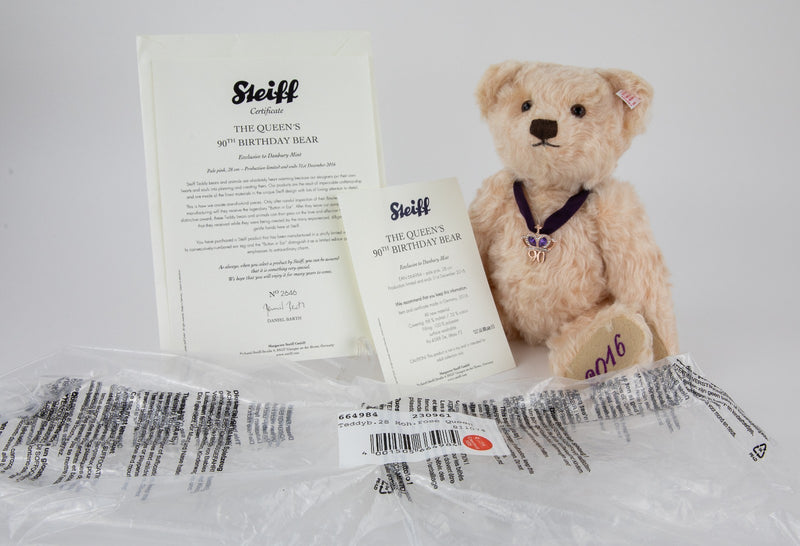 STEIFF 'QUEEN'S 90TH BIRTHDAY BEAR' LIMITED EDITION TEDDY 664984 & COA
