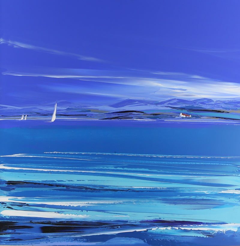 DUNCAN MACGREGOR 'DISTANT BLUE II' SAILING BOAT SEASCAPE ACRYLIC PAINTING SIGNED