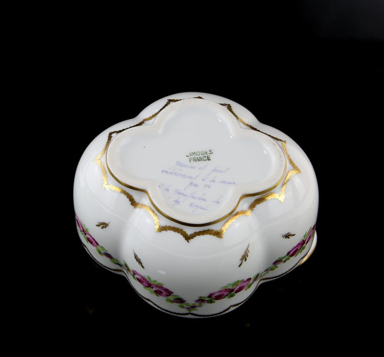 LIMOGES, FRANCE PINK FLORAL CERAMIC LIDDED TRINKET BOX