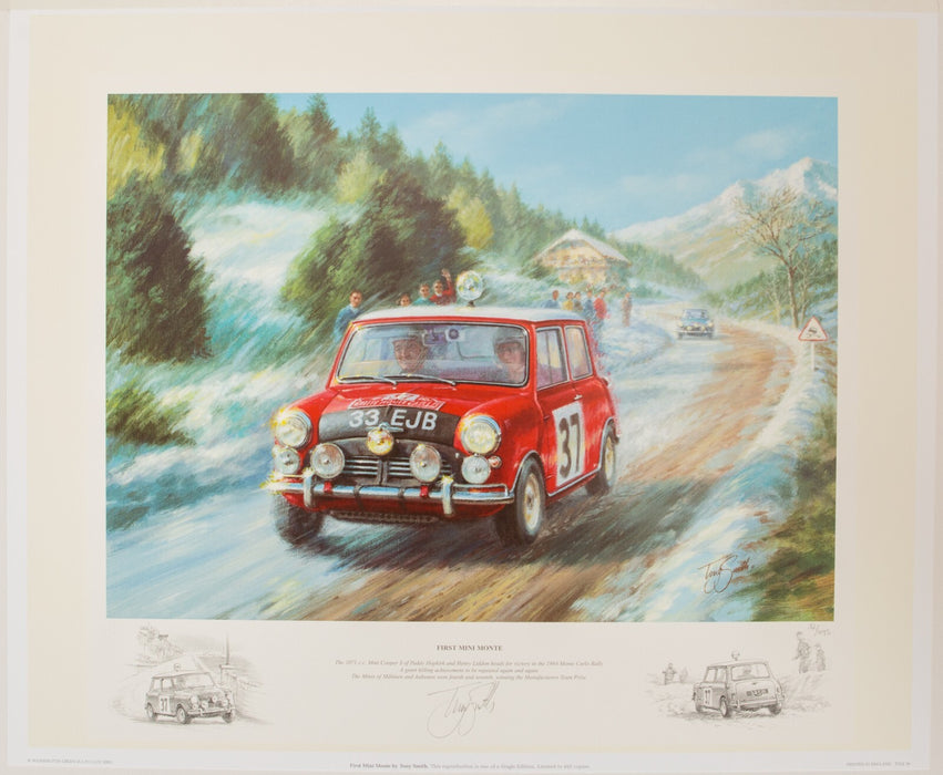 TONY SMITH, 'FIRST MINI MONTE', LIMITED EDITION CLASSIC CAR RALLY PRINT 32/495