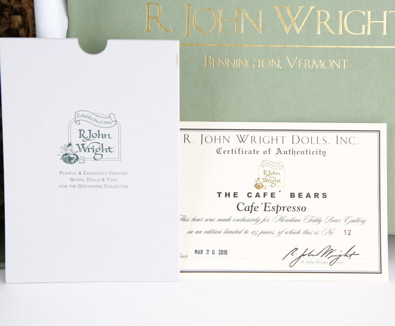 R JOHN WRIGHT - 'CAFÉ ESPRESSO' LIMITED EDITION TEDDY BEAR 12/125, BOXED & COA