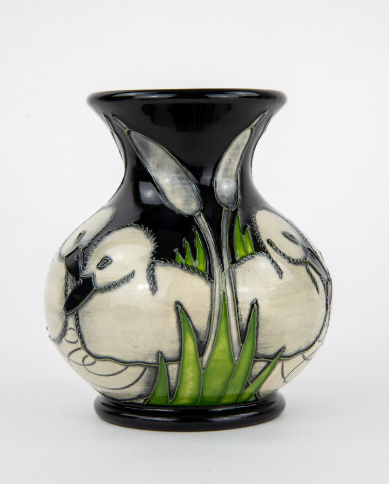 MOORCROFT POTTERY 'CYGNETS' 2012 VICKY LOVATT BALUSTER VASE, BOXED