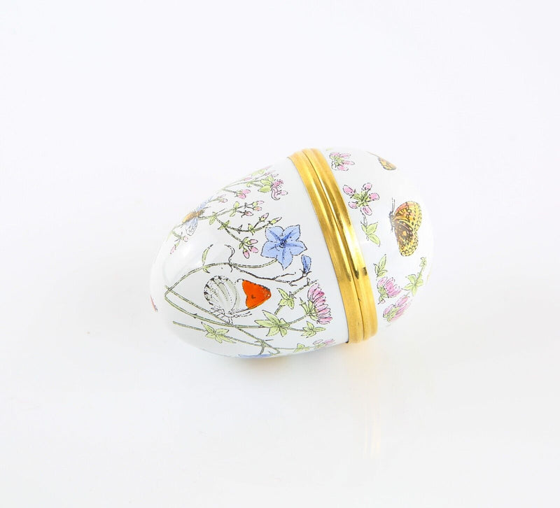 CRUMMLES & CO BUTTERFLIES AND FLORAL EGG ENAMEL TRINKET PILL JEWELLERY BOX