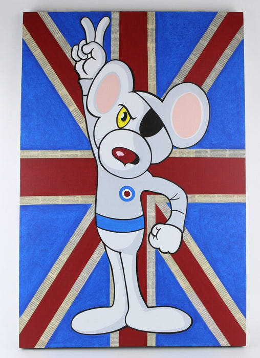 DANGER MOUSE - ROBIN COLEMAN ORIGINAL UNION JACK MIXED MEDIA COLLAGE PAINTING