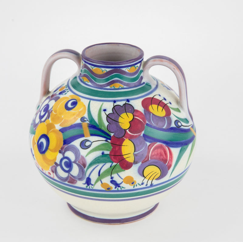 CARTER STABLER & ADAMS POOLE POTTERY TWIN-HANDLES OVOID FLORAL FOLIATE VASE 202
