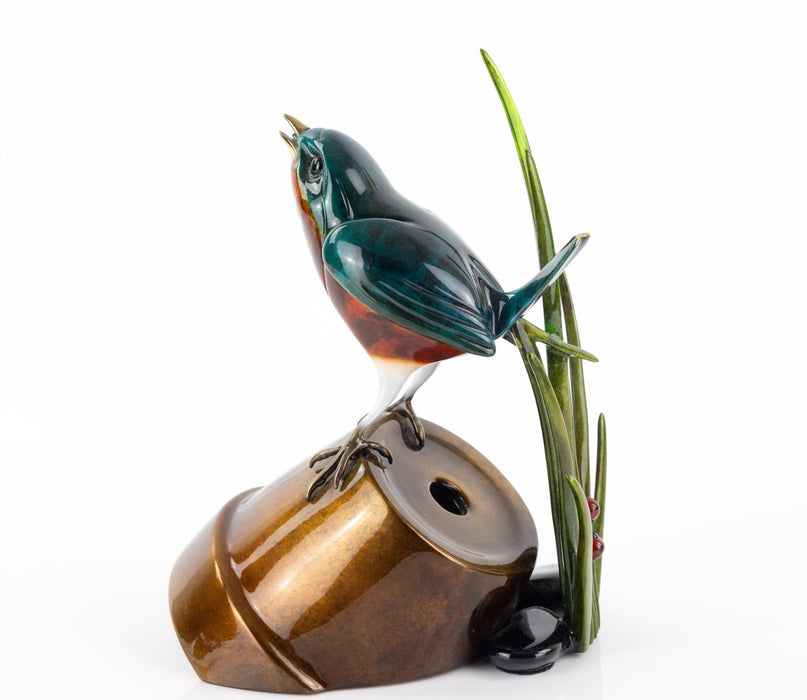 TIM 'FROGMAN' COTTERILL, BIRD ON FLOWERPOT, LIMITED EDITION BRONZE MODEL, SIGNED