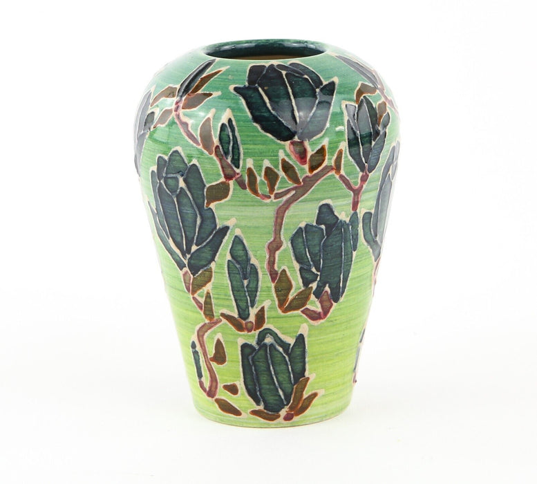 SALLY TUFFIN for DENNIS CHINAWORKS - GREEN MAGNOLIA FLOWER TUBELINED OVOID VASE