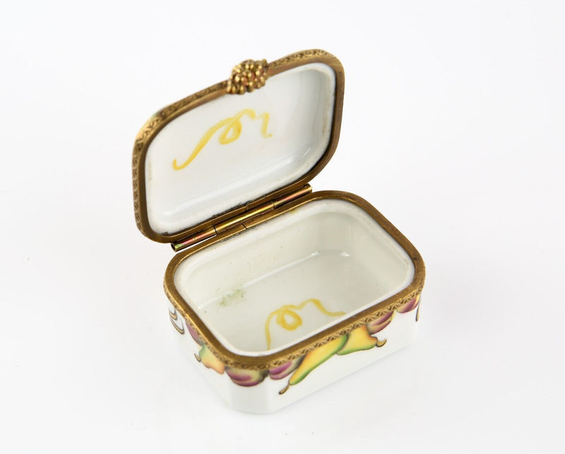 LIMOGES, FRANCE GOLD FRUIT ENAMEL TRINKET PILL JEWELLERY BOX