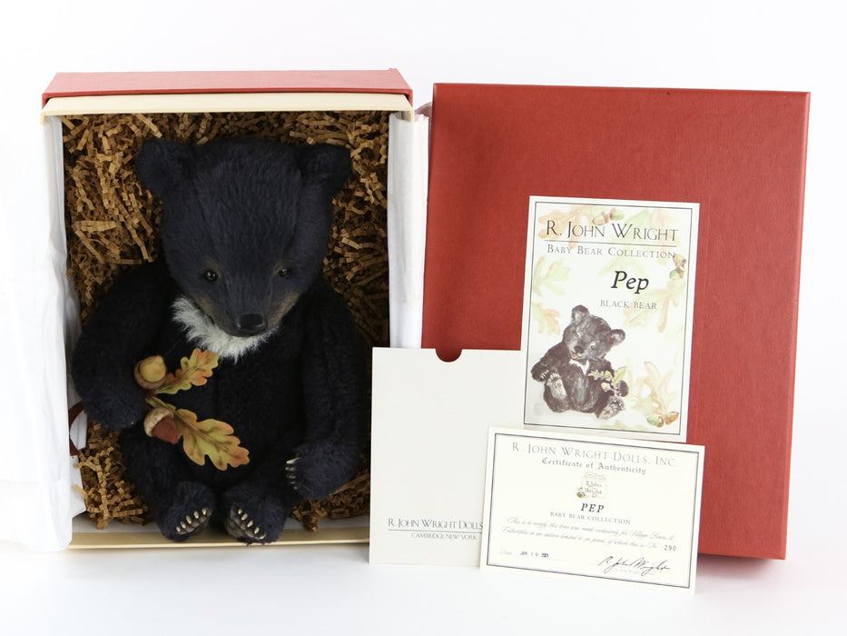 R JOHN WRIGHT - 'PEP' LIMITED EDITION BABY TEDDY BEAR 290/500, BOXED & COA