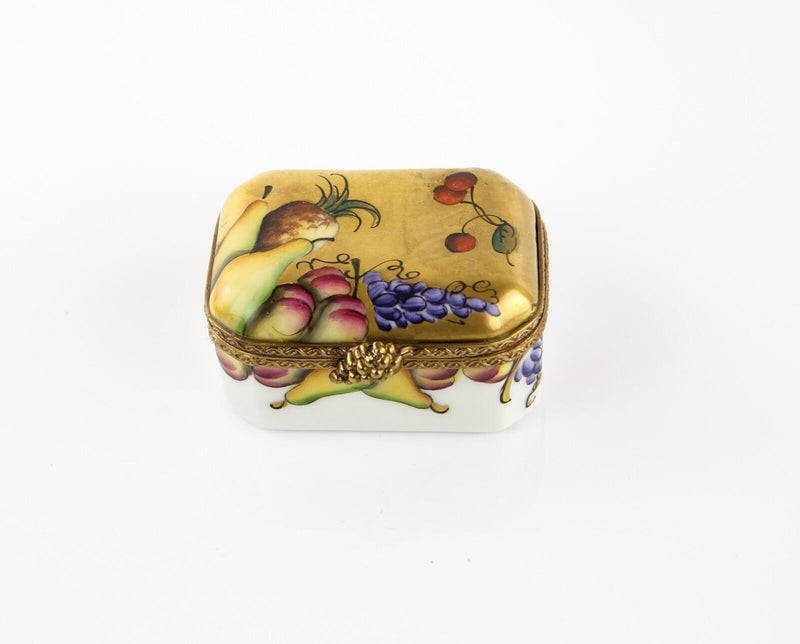 LIMOGES, FRANCE GOLD FRUIT ENAMEL TRINKET PILL JEWELLERY BOX