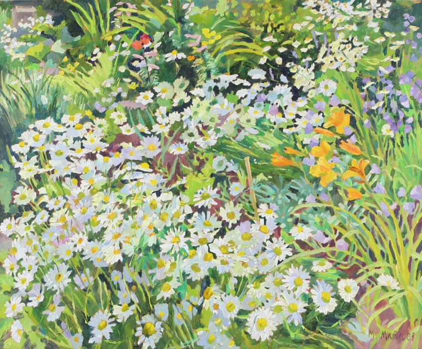 MARY MARTIN 'DAISIES IN THE GARDEN' 1989 FLORAL FLOWER STUDY OIL PAINTING SIGNED