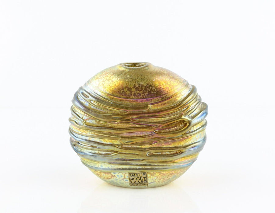 TIMOTHY HARRIS FOR ISLE OF WIGHT 'NIGHTSEA' GOLD COLOUR GLASS ROUND OVAL VASE