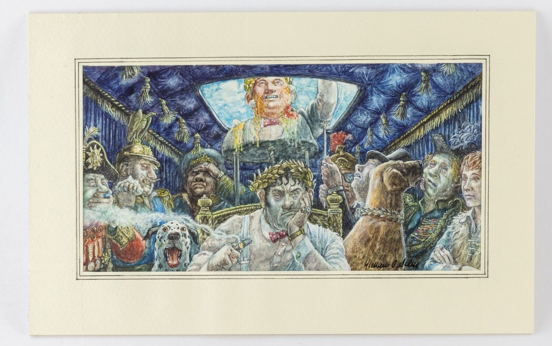 GRAHAM OAKLEY - EMPEROR & HIS ENTOURAGE IN CAR, WATERCOLOUR ARTWORK ILLUSTRATION