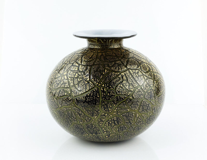 TIMOTHY HARRIS FOR ISLE OF WIGHT 'CRIZZLE' LARGE BLACK/GOLD GLASS GLOBE VASE