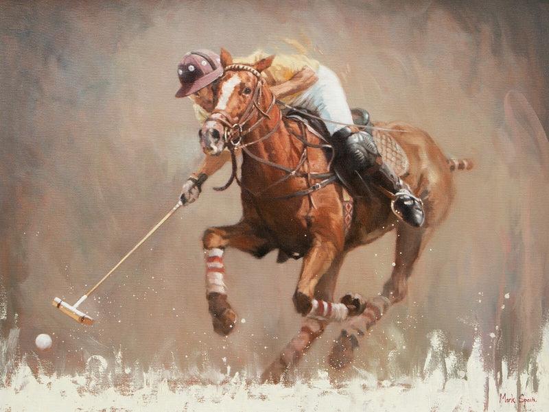 MARK SPAIN, 'POLO WITH YELLOW TOP', HORSE, LARGE ORIGINAL OIL PAINTING, SIGNED