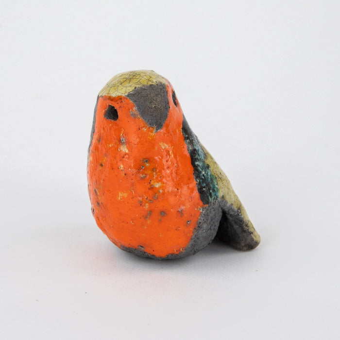 ROSEMARY WREN, OXSHOTT POTTERY - ROBIN, STUDIO ART RAKU BIRD FIGURE MODEL