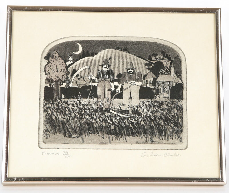 GRAHAM CLARKE, 'MOWERS', LIMITED EDITION ETCHING PRINT 39/100, SIGNED