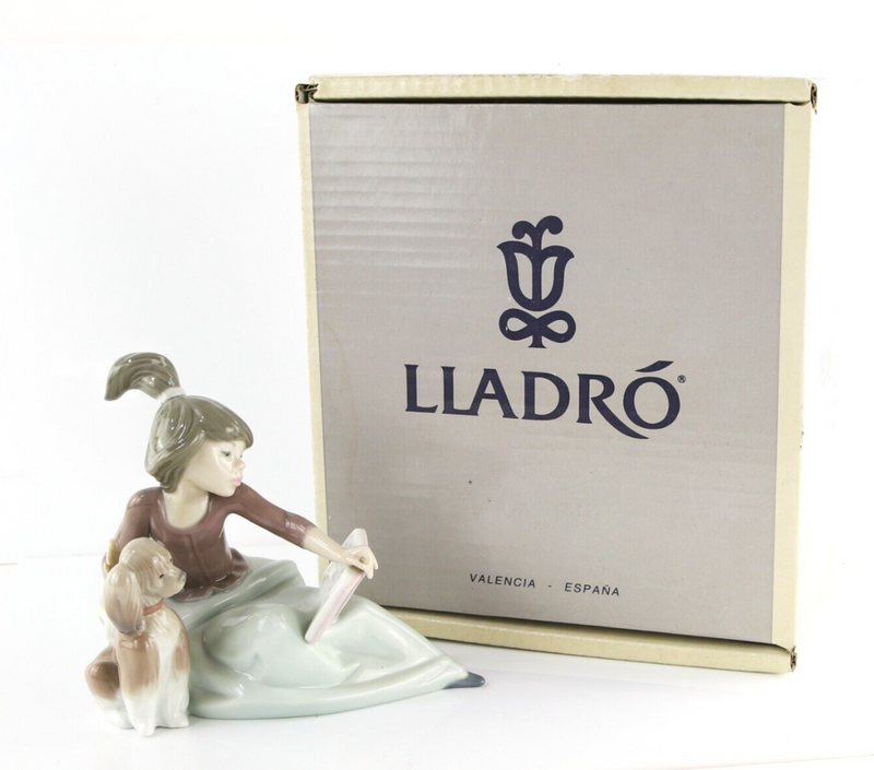 LLADRO 'A LESSON LEARNED' GIRL READING TO DOG FIGURE MODEL 5475, BOXED