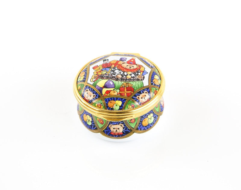 STAFFORDSHIRE 'CHRISTMAS 1998' TEDDYBEARS ROUND ENAMEL TRINKET PILL BOX