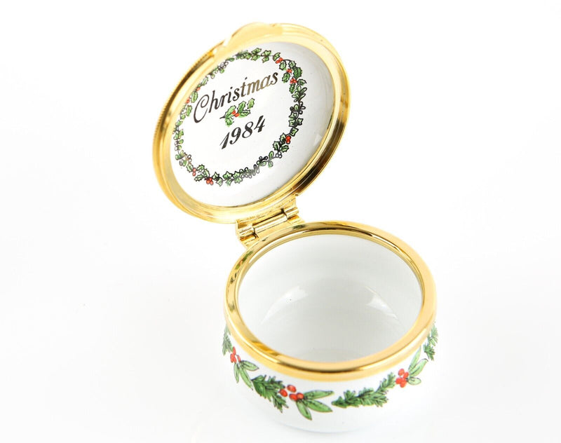 STAFFORDSHIRE 'STAFFORSHIRE 1984' SNOWMAN ENAMEL TRINKET PILL JEWELLERY BOX