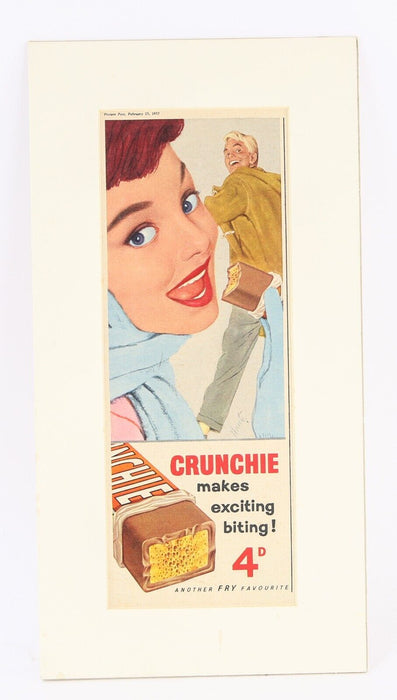 FRY'S CRUNCHIE - VINTAGE PICTURE POST CADBURYS CHOCOLATE BAR ADVERT 1957