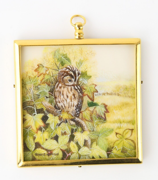 JOYCE ROGERSON 'TAWNY OWL' MINIATURE WATERCOLOUR PAINTING, SIGNED