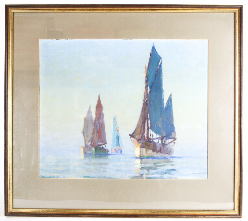 PAUL JOBERT (1863-1942) SAILING BOATS STUDY, ORIGINAL GOUACHE PAINTING, SIGNED