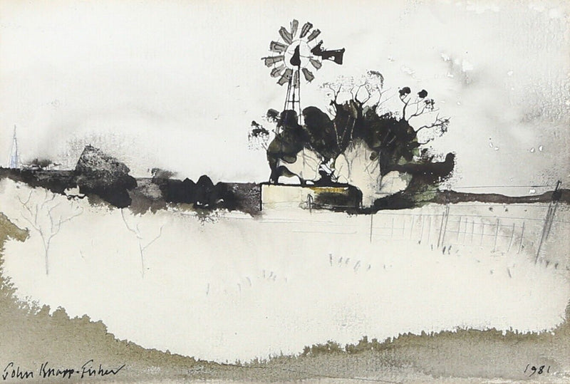 JOHN KNAPP FISHER - WINDPUMP, KAROO CAPE, SOUTH AFRICA, 1981 WATERCOLOUR, SIGNED