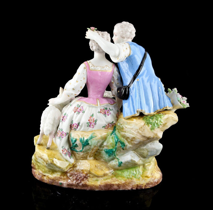 LOVING COUPLE - ANTIQUE CONTINENTAL PARIS PORCELAIN GROUP FIGURE MEISSEN CROSS