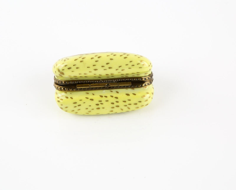 LIMOGES, FRANCE YELLOW FLORAL HANDBAG PURSE ENAMEL TRINKET PILL JEWELLERY BOX