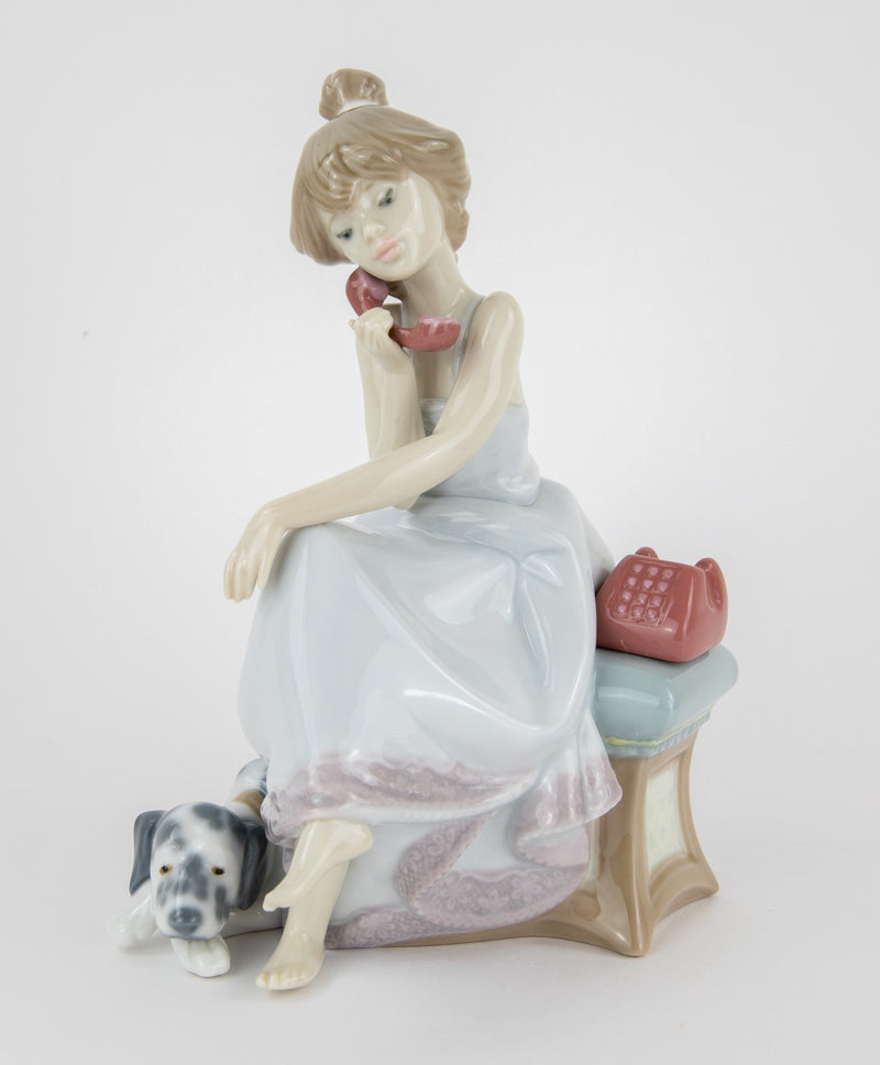 LLADRO 'CHIT CHAT' GIRL DALMATIAN DOG PHONE FIGURE MODEL 5466, BOXED