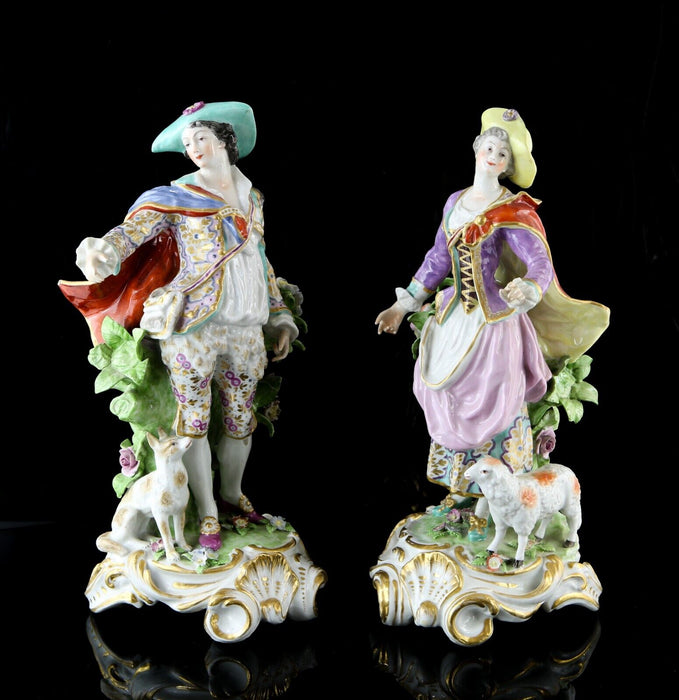 IMPERIAL SHEPHERD & SHEPHERDESS - ANTIQUE CONTINENTAL CHELSEA STYLE FIGURE MODEL